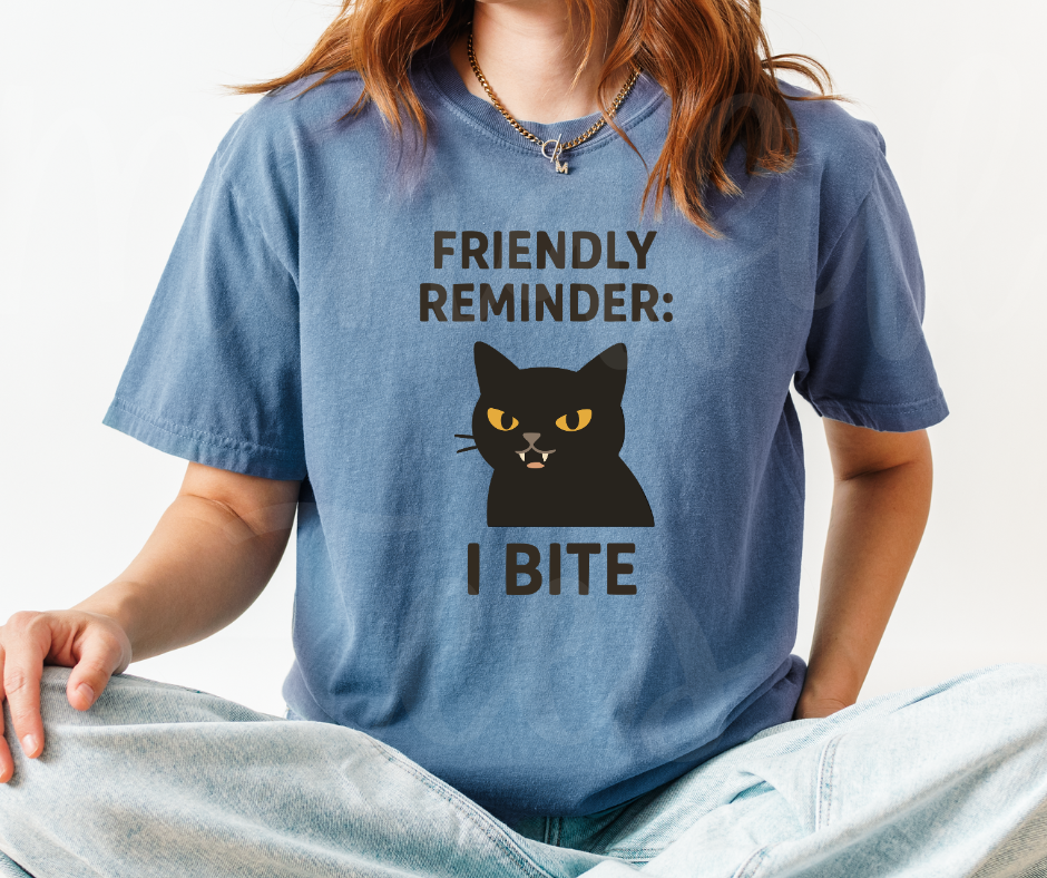 "I Bite" Sarcastic Cat Design Unisex heavyweight t-shirt
