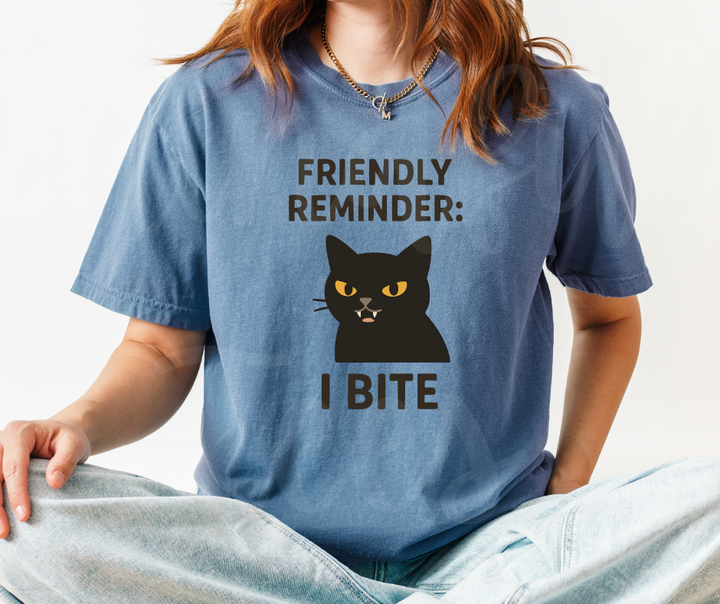 "I Bite" Sarcastic Cat Design Unisex heavyweight t-shirt