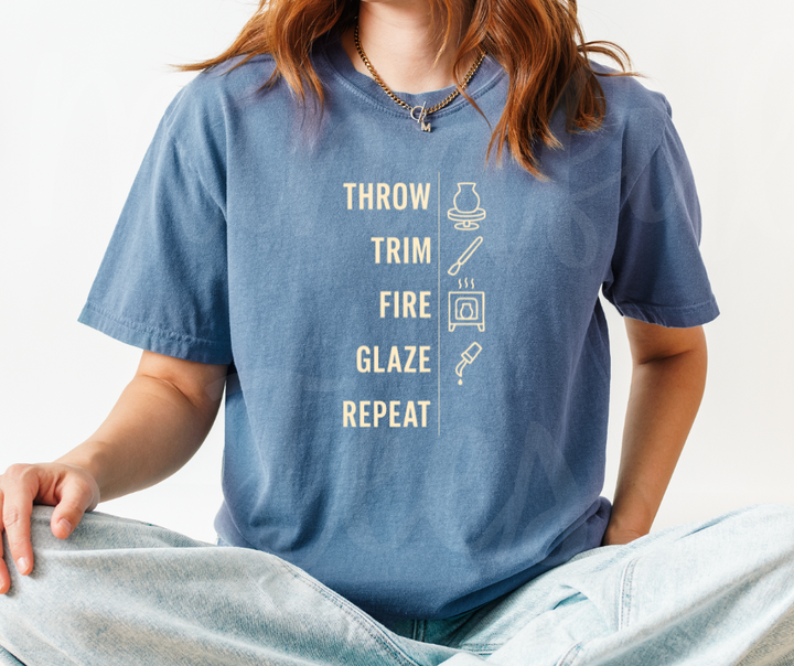 "Throw, Trim, Fire" Funny Design Pottery Clay Hobby Inspired Unisex heavyweight t-shirt