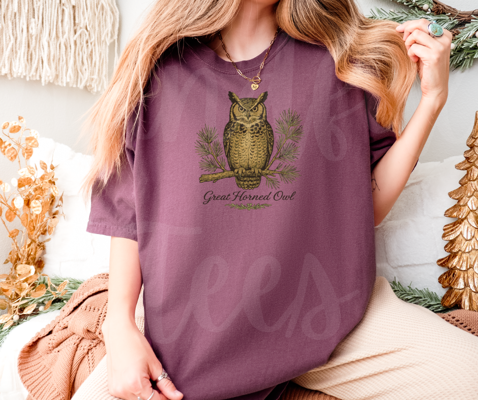 "Great Horned Owl" Birdwatching Design Birds and Nature Inspired Unisex heavyweight t-shirt