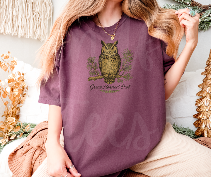 "Great Horned Owl" Birdwatching Design Birds and Nature Inspired Unisex heavyweight t-shirt