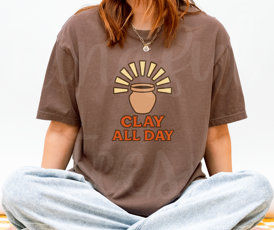 "Clay All Day" Funny Design Pottery Clay Hobby Inspired Unisex heavyweight t-shirt
