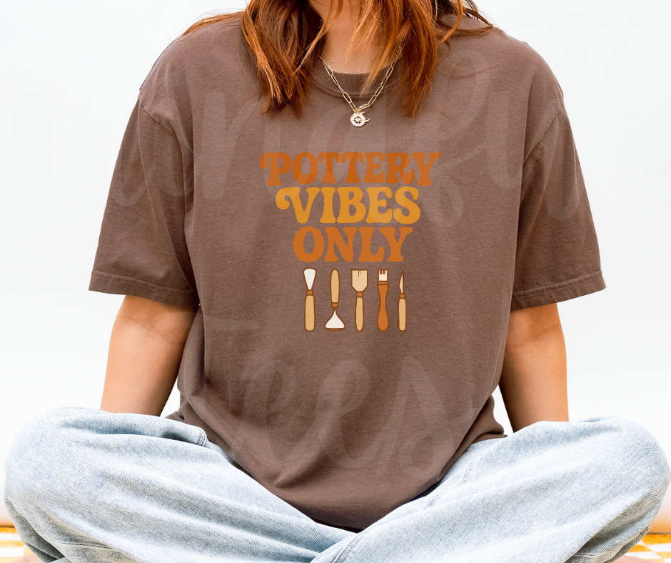 "Pottery Vibes Only" Funny Design Pottery Clay Hobby Inspired Unisex heavyweight t-shirt