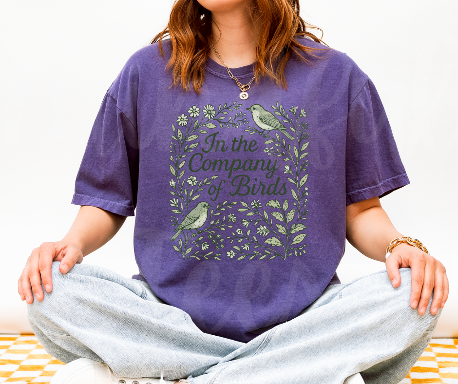 "In The Company of Birds" Birdwatching Design Birds and Nature Inspired Unisex heavyweight t-shirt