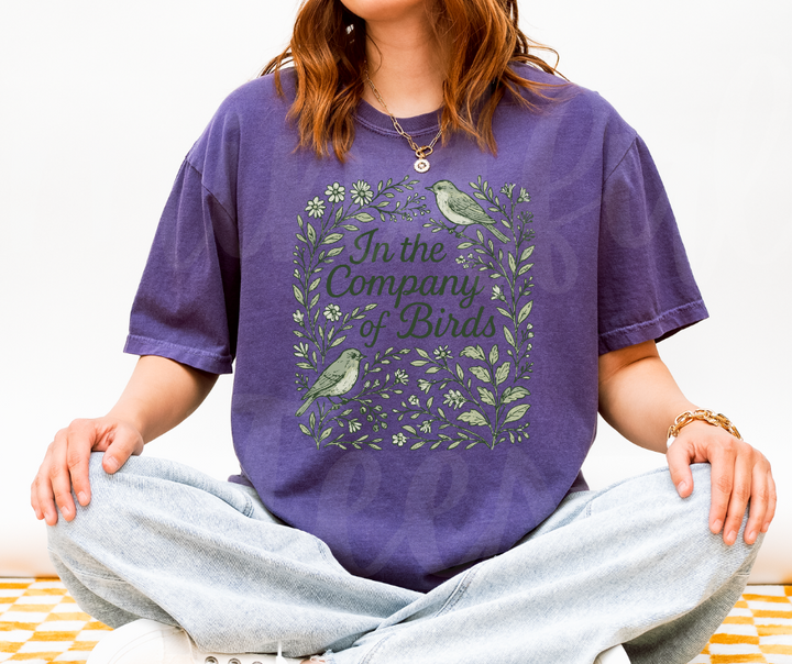 "In The Company of Birds" Birdwatching Design Birds and Nature Inspired Unisex heavyweight t-shirt