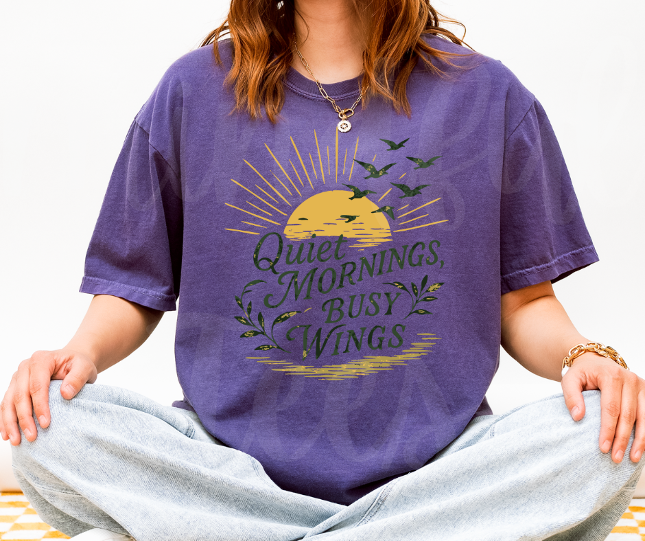 "Quiet Mornings" Birdwatching Design Birds and Nature Inspired Unisex heavyweight t-shirt