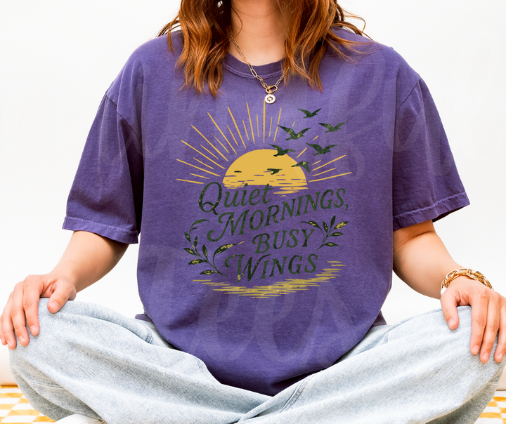 "Quiet Mornings" Birdwatching Design Birds and Nature Inspired Unisex heavyweight t-shirt