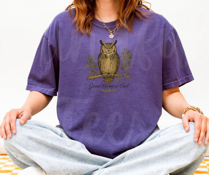 "Great Horned Owl" Birdwatching Design Birds and Nature Inspired Unisex heavyweight t-shirt