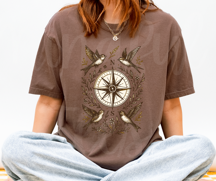 "The Compass" Birdwatching Design Birds and Nature Inspired Unisex heavyweight t-shirt