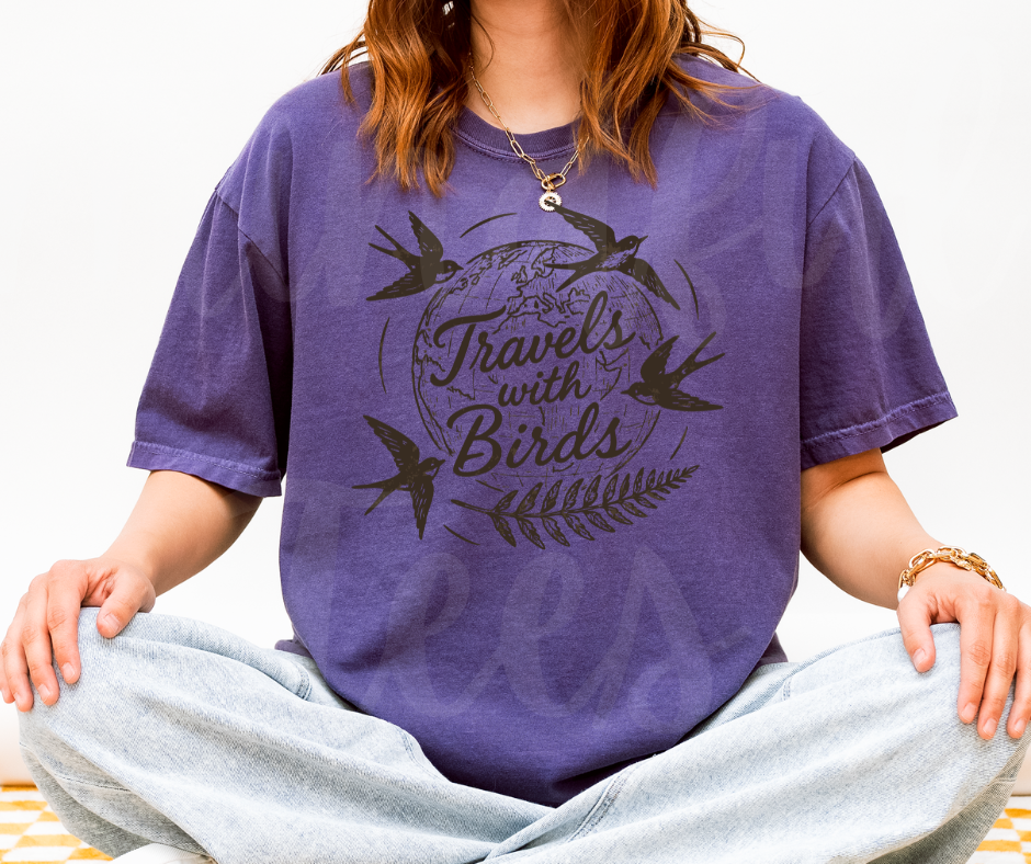 "Travels With Birds" Birdwatching Design Birds and Nature Inspired Unisex heavyweight t-shirt
