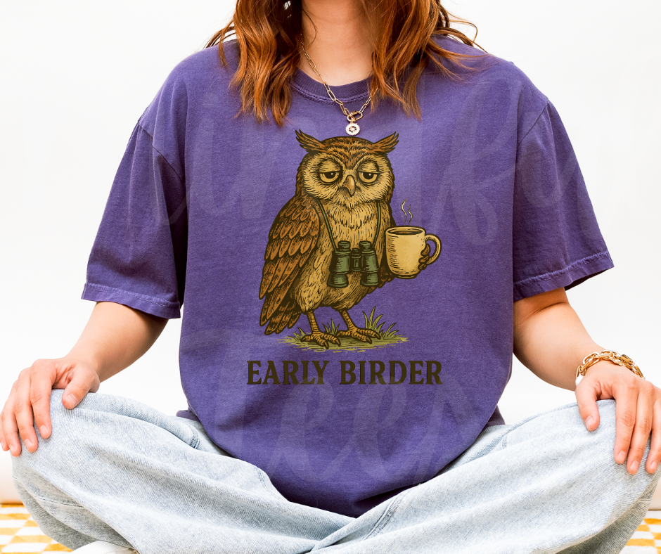 "Early Birder" Birdwatching Design Birds and Nature Inspired Unisex heavyweight t-shirt