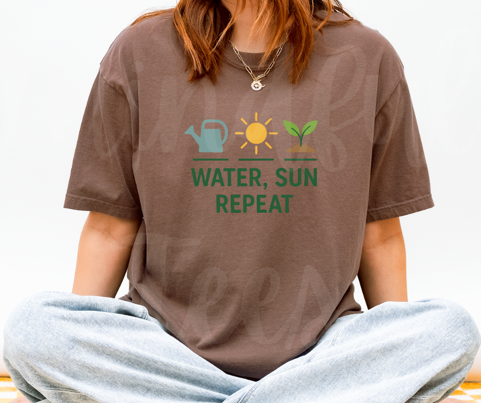 "Water, Sun Repeat" Funny Plant Lover Tee Design Unisex heavyweight t-shirt