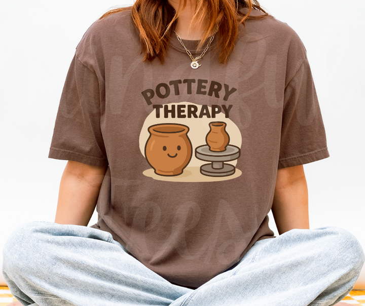 "Pottery Therapy" Funny Design Pottery Clay Hobby Inspired Unisex heavyweight t-shirt