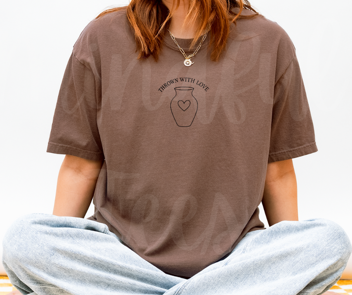 "Thrown With Love" Funny Design Pottery Clay Hobby Inspired Unisex heavyweight t-shirt