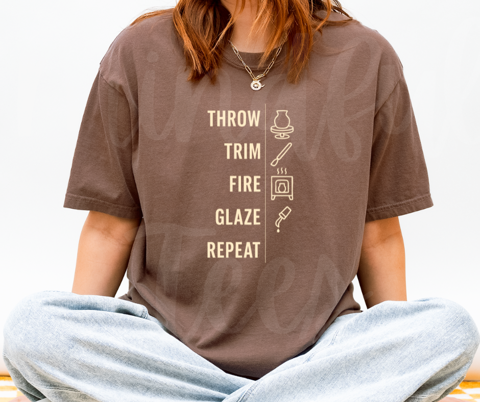 "Throw, Trim, Fire" Funny Design Pottery Clay Hobby Inspired Unisex heavyweight t-shirt