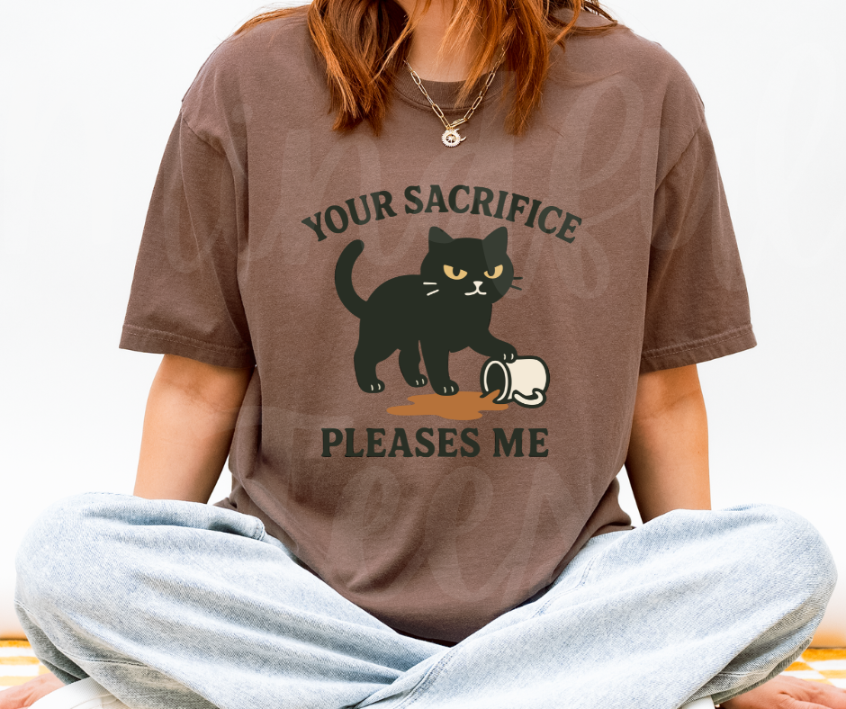 "Your Sacrifice Pleases Me" Sarcastic Cat Design Unisex heavyweight t-shirt