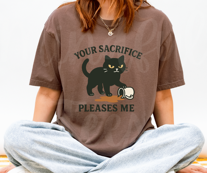 "Your Sacrifice Pleases Me" Sarcastic Cat Design Unisex heavyweight t-shirt