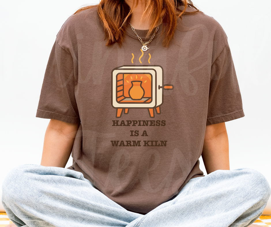 "Happiness is a Warm Kiln" Funny Design Pottery Clay Hobby Inspired Unisex heavyweight t-shirt