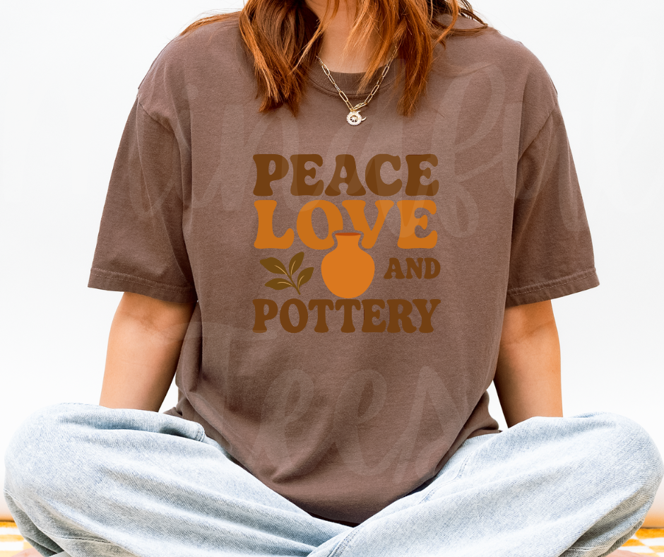 "Peace Love Pottery" Funny Design Pottery Clay Hobby Inspired Unisex heavyweight t-shirt