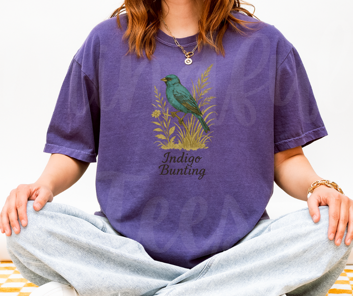 "Indigo Bunting" Birdwatching Design Birds and Nature Inspired Unisex heavyweight t-shirt