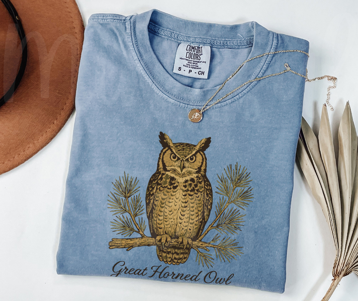 "Great Horned Owl" Birdwatching Design Birds and Nature Inspired Unisex heavyweight t-shirt