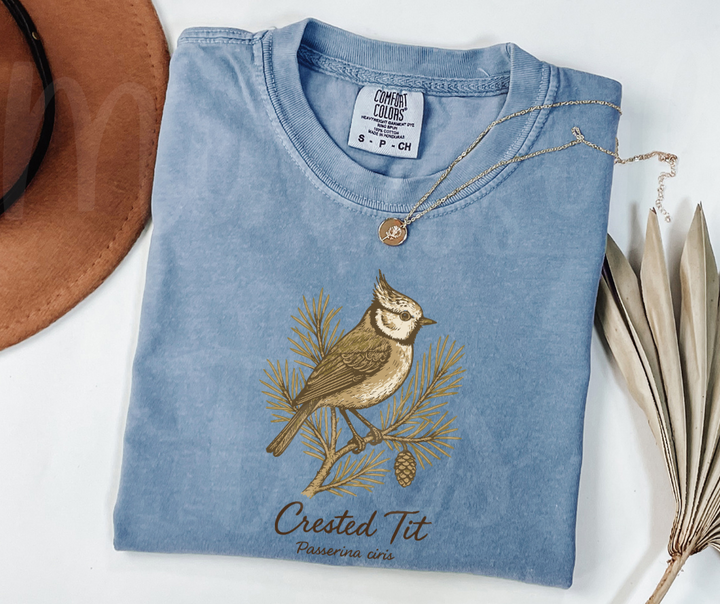 "Crested Tit" Birdwatching Design Birds and Nature Inspired Unisex heavyweight t-shirt