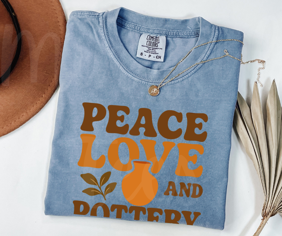 "Peace Love Pottery" Funny Design Pottery Clay Hobby Inspired Unisex heavyweight t-shirt