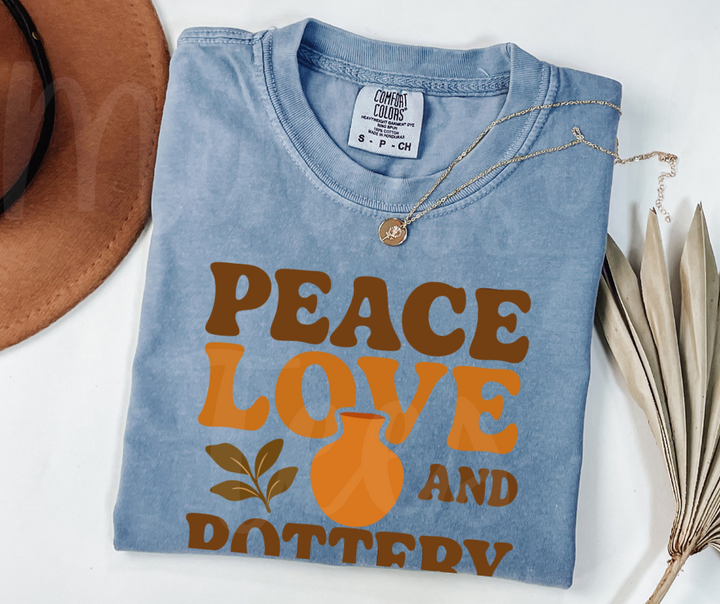 "Peace Love Pottery" Funny Design Pottery Clay Hobby Inspired Unisex heavyweight t-shirt