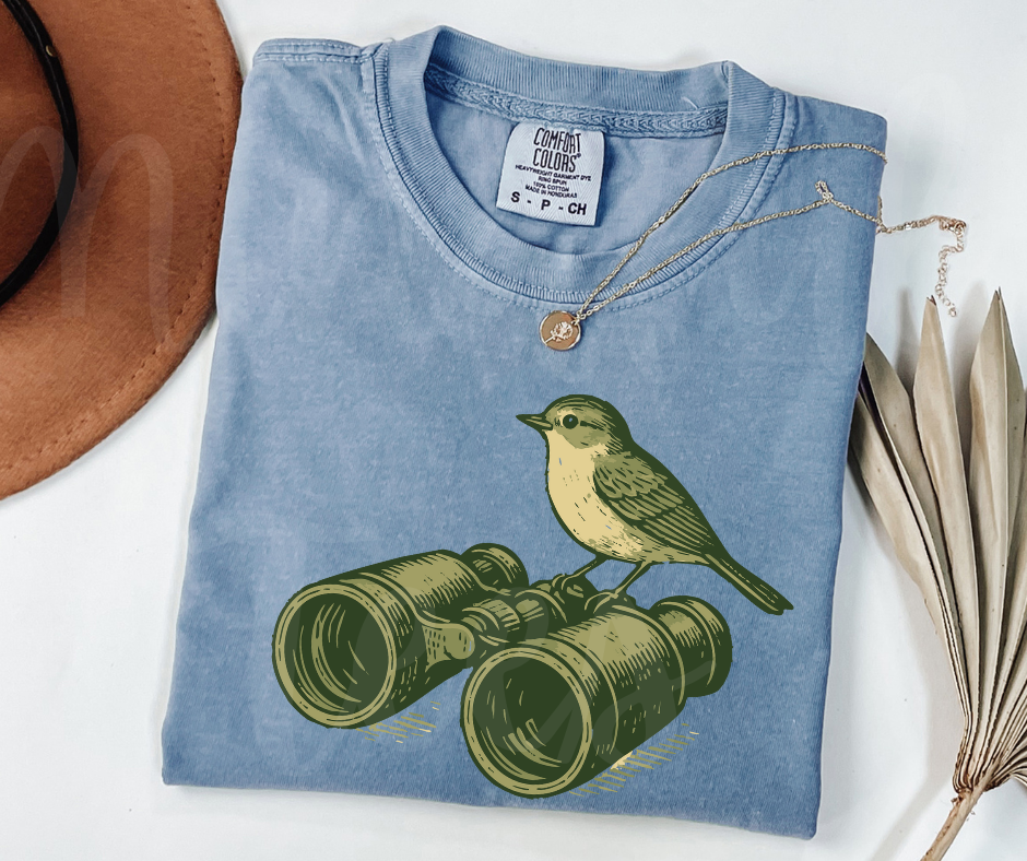 "Peeping Tom" Birdwatching Design Birds and Nature Inspired Unisex heavyweight t-shirt