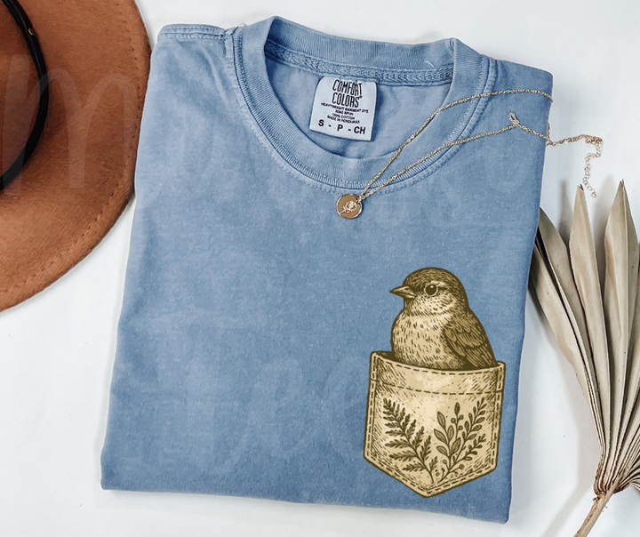 "Pocket Bird" Birdwatching Design Birds and Nature Inspired Unisex heavyweight t-shirt