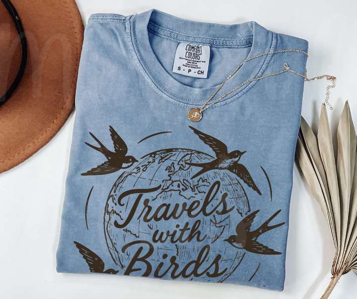 "Travels With Birds" Birdwatching Design Birds and Nature Inspired Unisex heavyweight t-shirt