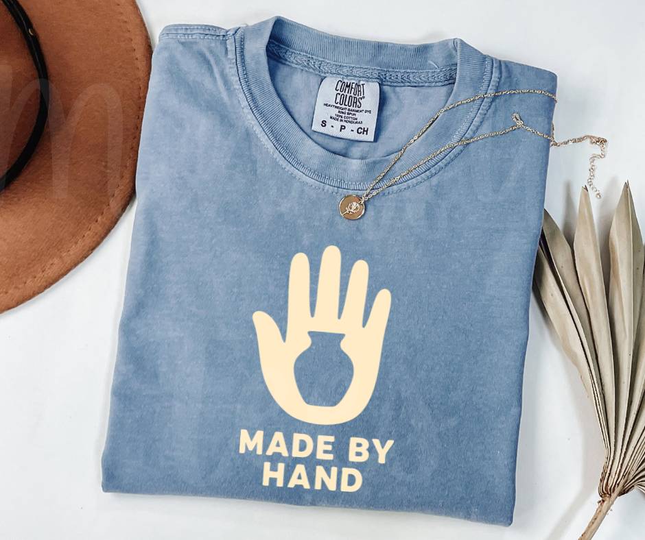 "Made By Hand" Funny Design Pottery Clay Hobby Inspired Unisex heavyweight t-shirt