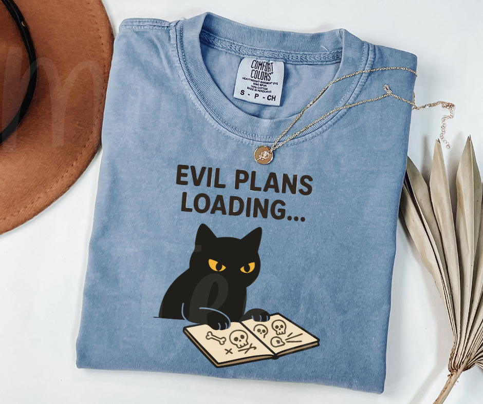 "Evil Plans Loading" Sarcastic Cat Design Unisex heavyweight t-shirt