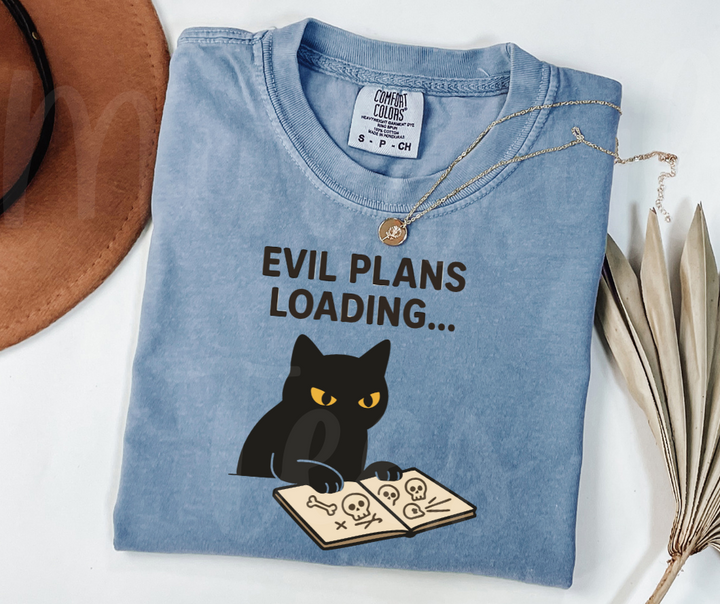 "Evil Plans Loading" Sarcastic Cat Design Unisex heavyweight t-shirt