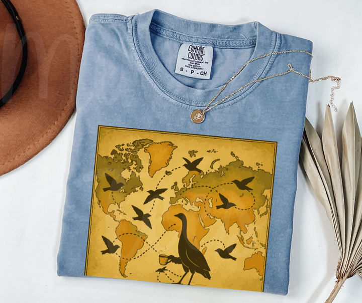 "The Map" Birdwatching Design Birds and Nature Inspired Unisex heavyweight t-shirt