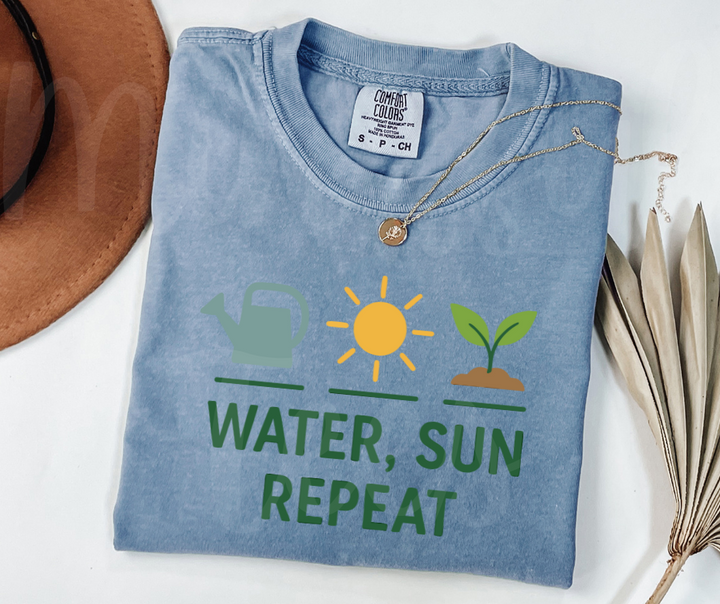 "Water, Sun Repeat" Funny Plant Lover Tee Design Unisex heavyweight t-shirt