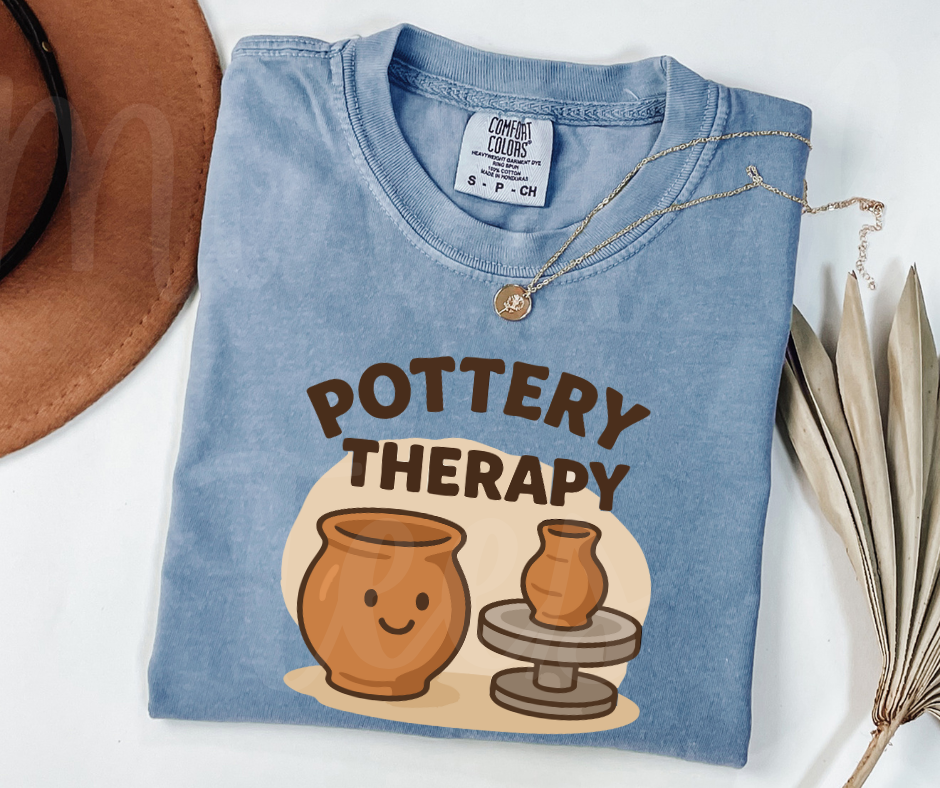 "Pottery Therapy" Funny Design Pottery Clay Hobby Inspired Unisex heavyweight t-shirt