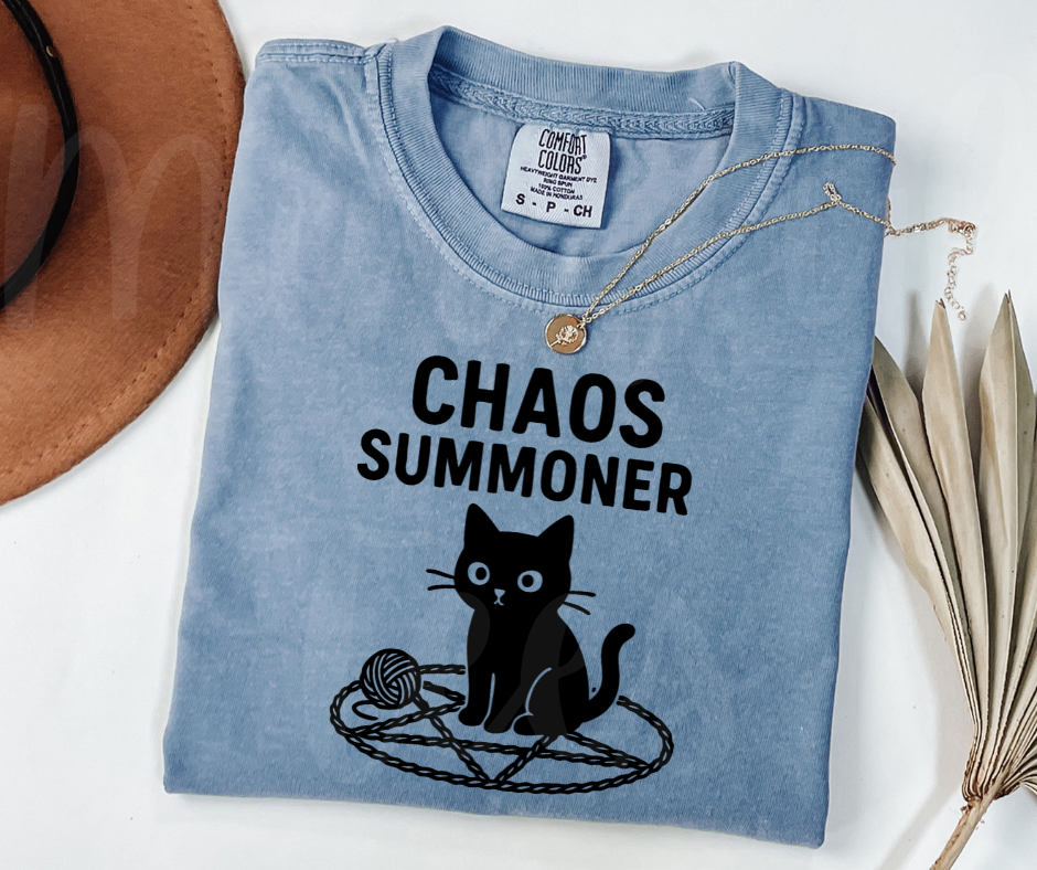"Chaos Summoner" Sarcastic Cat Design Unisex heavyweight t-shirt