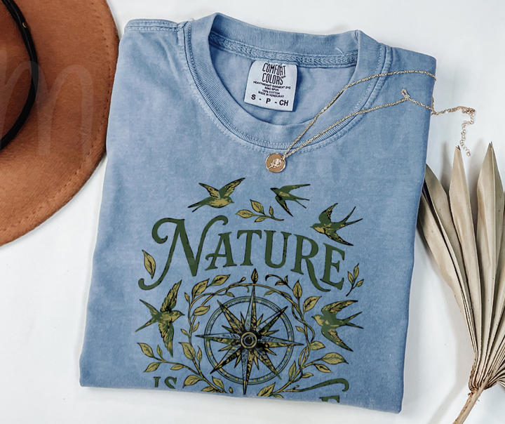 "Nature Is My Guide" Birdwatching Design Birds and Nature Inspired Unisex heavyweight t-shirt