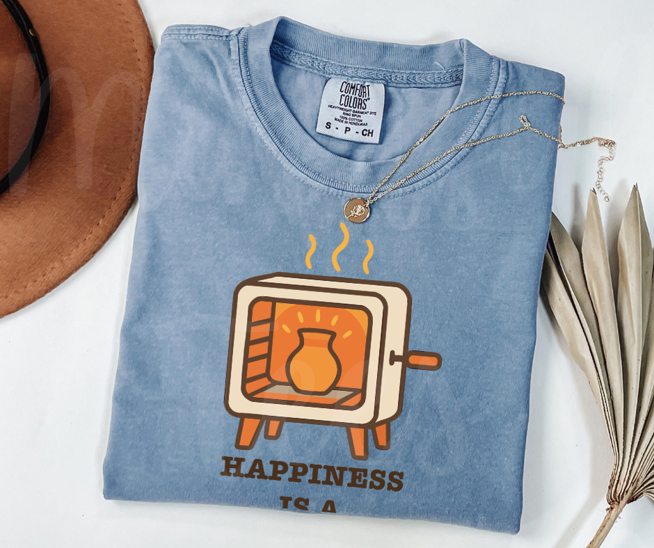 "Happiness is a Warm Kiln" Funny Design Pottery Clay Hobby Inspired Unisex heavyweight t-shirt