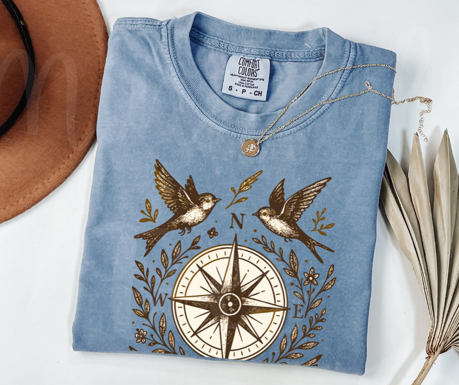 "The Compass" Birdwatching Design Birds and Nature Inspired Unisex heavyweight t-shirt
