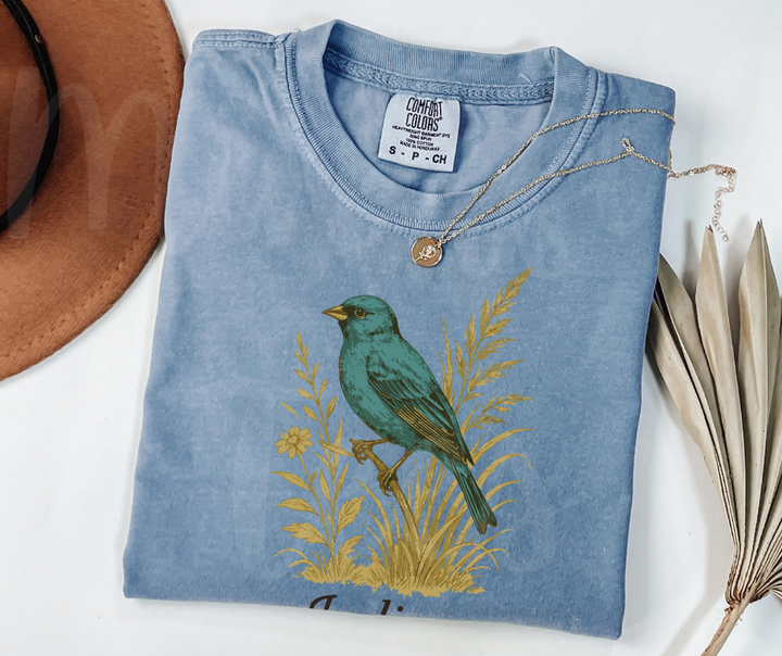 "Indigo Bunting" Birdwatching Design Birds and Nature Inspired Unisex heavyweight t-shirt