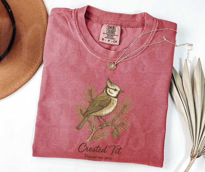"Crested Tit" Birdwatching Design Birds and Nature Inspired Unisex heavyweight t-shirt