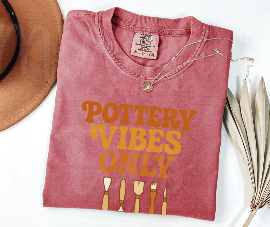 "Pottery Vibes Only" Funny Design Pottery Clay Hobby Inspired Unisex heavyweight t-shirt