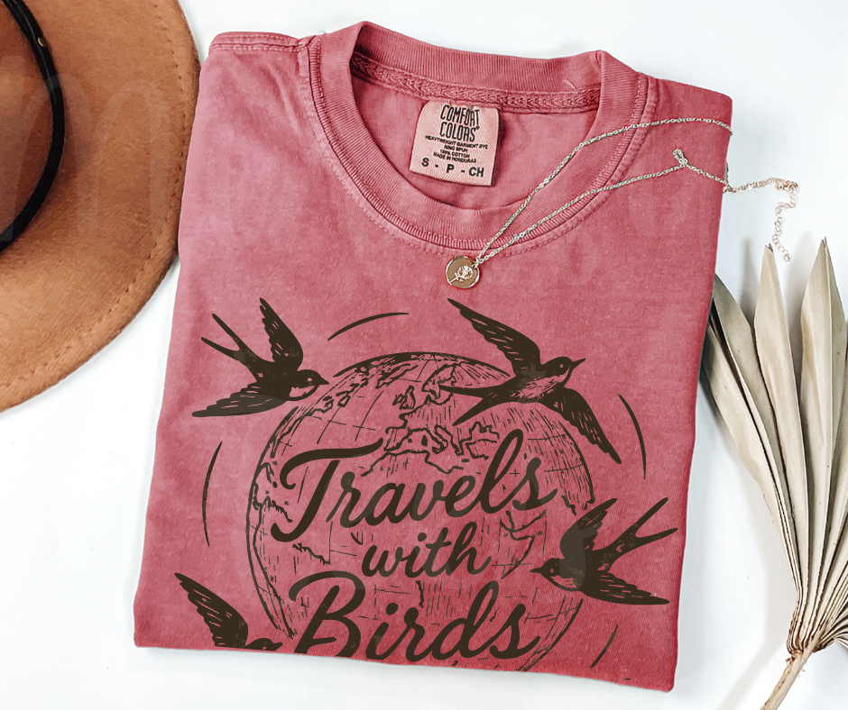 "Travels With Birds" Birdwatching Design Birds and Nature Inspired Unisex heavyweight t-shirt