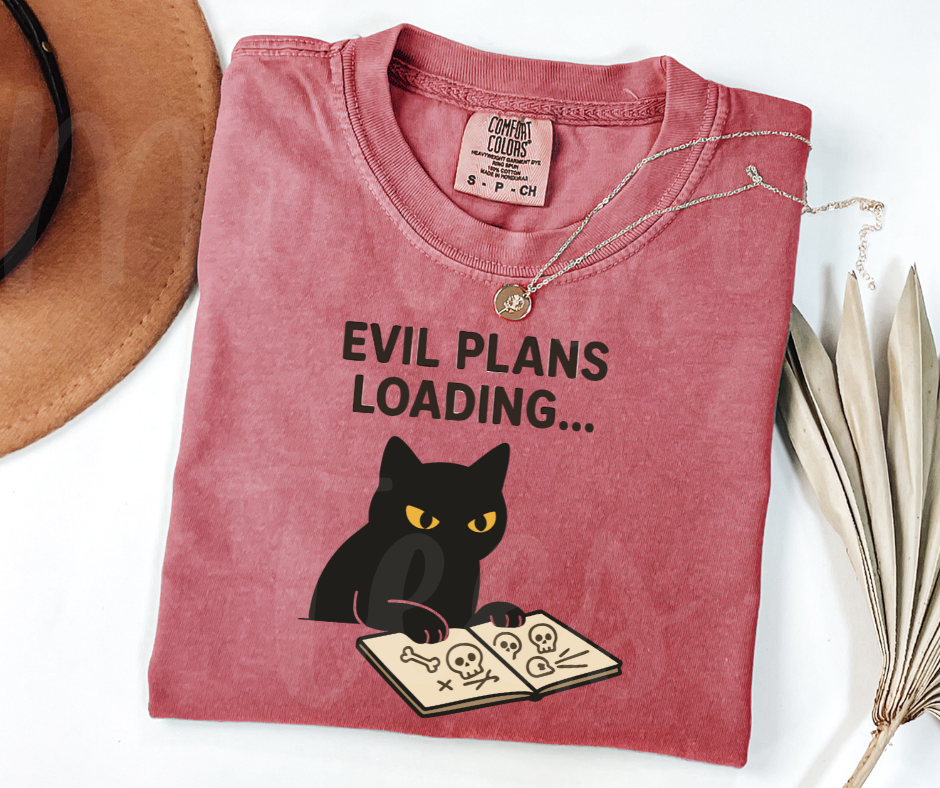 "Evil Plans Loading" Sarcastic Cat Design Unisex heavyweight t-shirt
