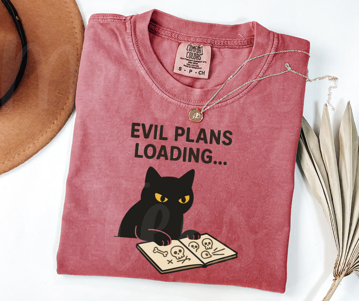 "Evil Plans Loading" Sarcastic Cat Design Unisex heavyweight t-shirt