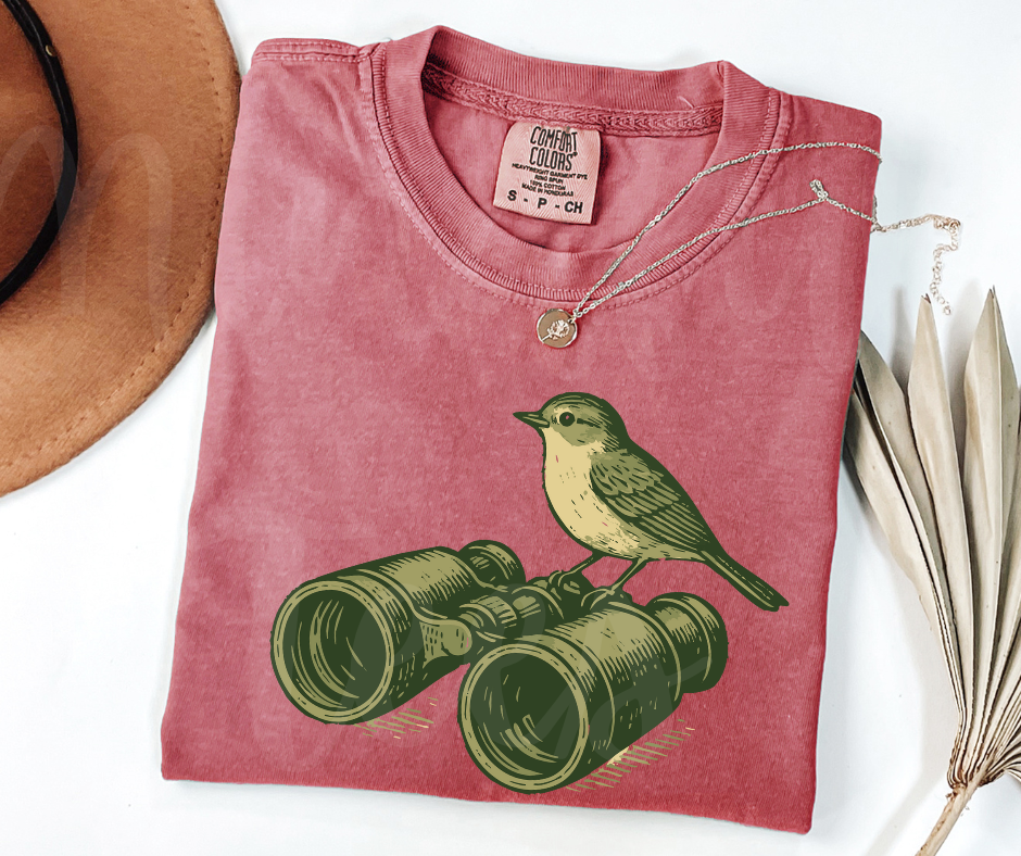 "Peeping Tom" Birdwatching Design Birds and Nature Inspired Unisex heavyweight t-shirt
