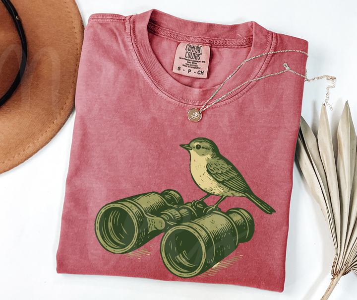 "Peeping Tom" Birdwatching Design Birds and Nature Inspired Unisex heavyweight t-shirt