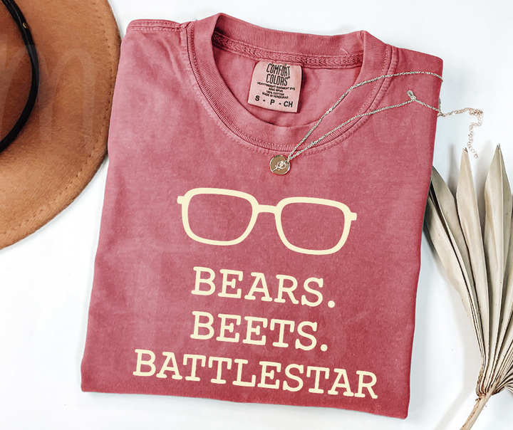 "Beers, Beets, Battelstar Galactica" Sarcastic Design The Office Inspired Unisex heavyweight t-shirt
